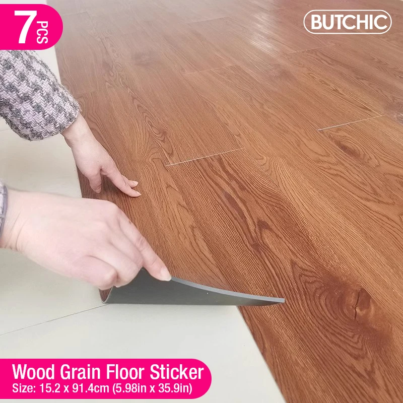 

7pieces 3D Sself-adhesive floor sticker Thicken Wood Grain Floor Wallpaper 3d Wall Sticker Waterproof room wear-resistant sticke