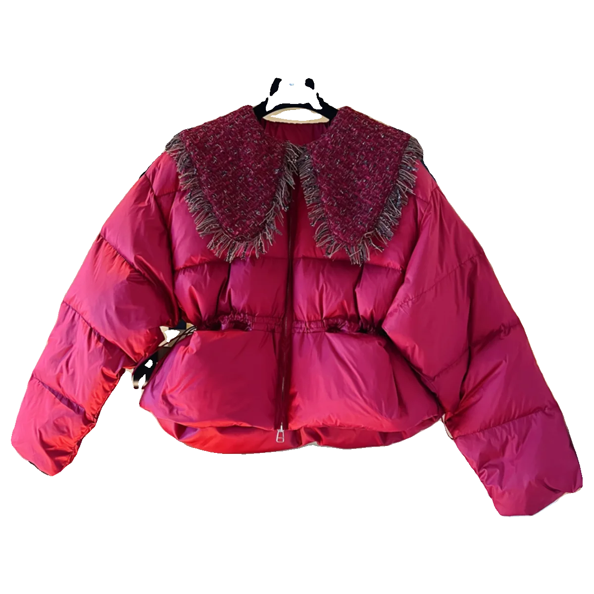 Chaqueta de plumón roja con cuello de muñeca para mujer, abrigo suelto y dulce, versátil, estilo francés, novedad de invierno, 2023