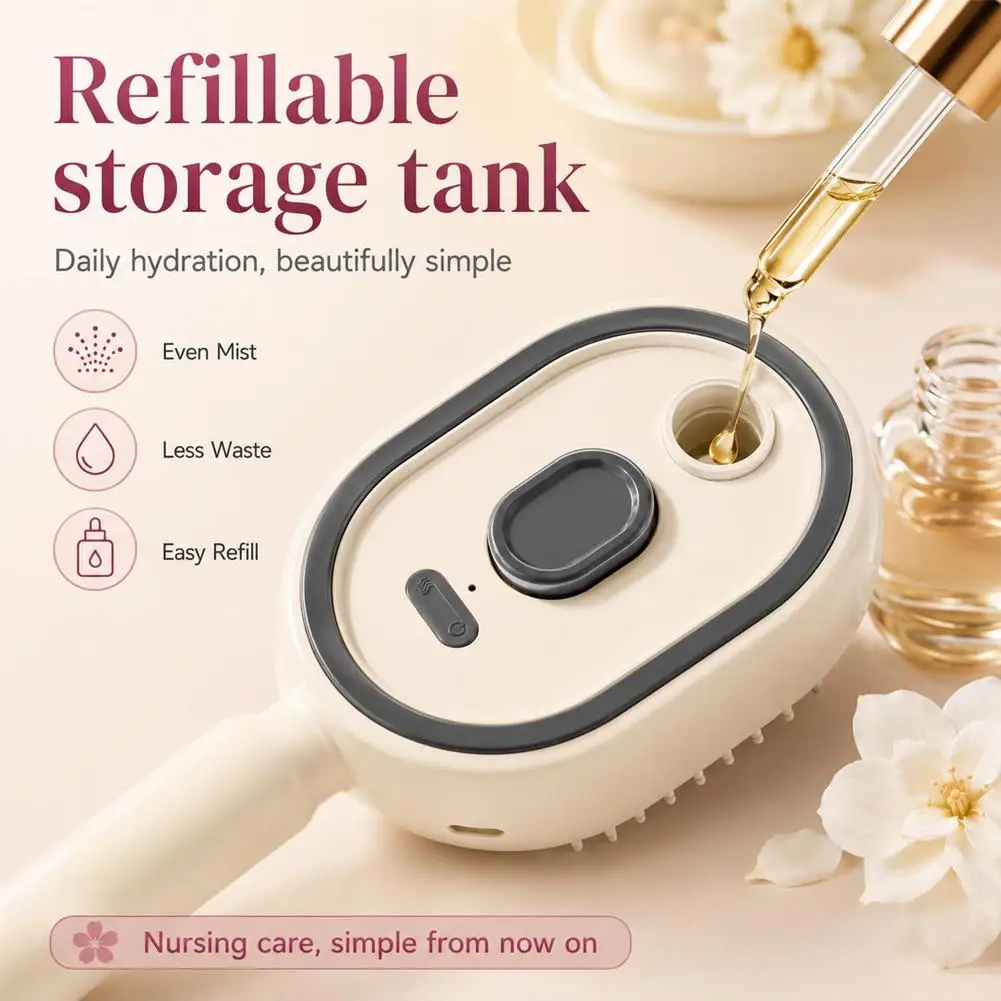 Electric Spray Hair Brush Rechargeable Water Spray Hair Brush Anti-Static Hair Brush Reduce Frizz Electric Steam Massage Comb
