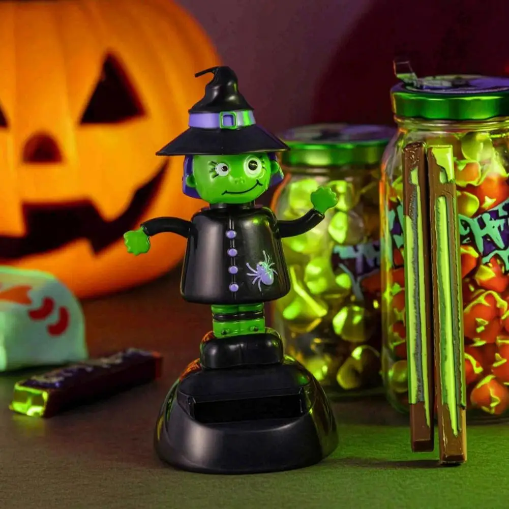 Halloween Themed Car Ornament Halloween Solar Car Ornament Cartoon Swaying Dashboard Decor Funny Solar Swing Figurine for Auto