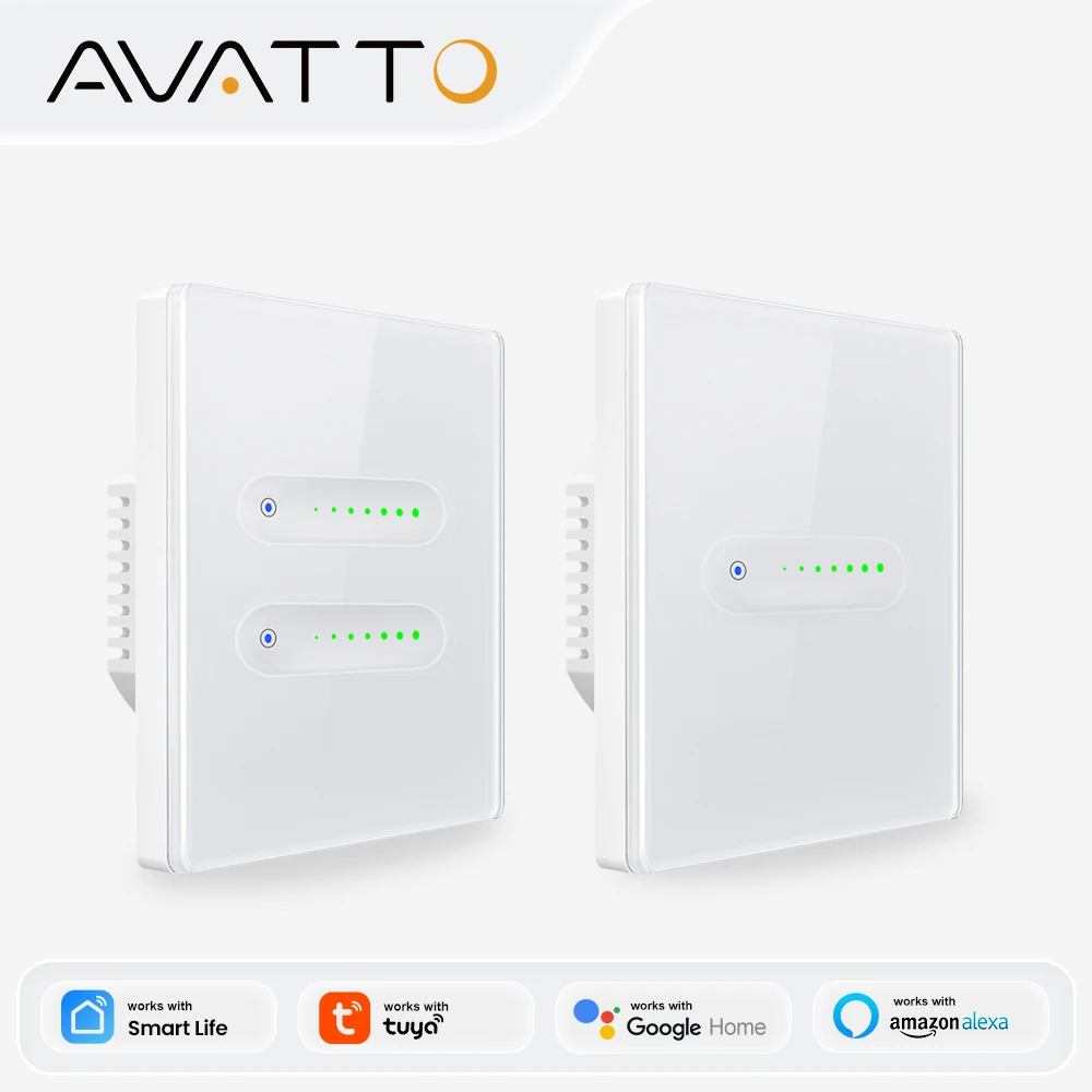 Interruptor Dimmer Inteligente WiFi AVATTO, Interruptor de Luz Dimmer de 1/2 Gangue Padrão UE com Painel Touch e Ajuste de Percentualidade, Compatível com Tuya, Alexa e Google Home