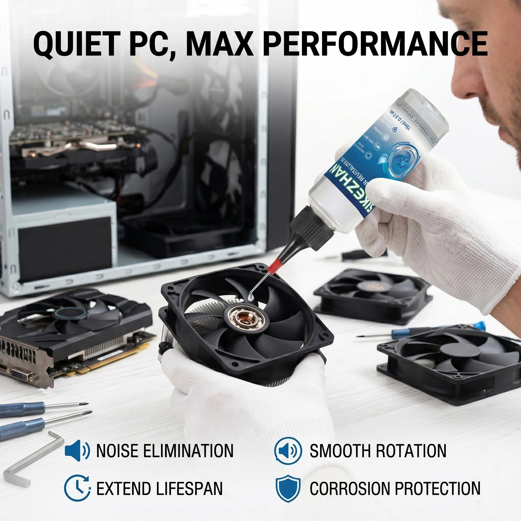 SIKEZHAN Computer Fan Lubricant Oil Noisy Fan Repair Kit Extended Lifespan Cooling Fan Squeak Fix Universal Multi-Purpose
