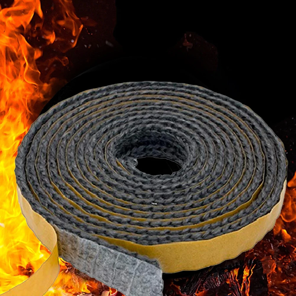 2M Black Flat Stoves Rope Self Adhesive Glass Chimney Door Stove Fireplace Sealing Tape Replacement Gasket Cord 15 X 2mm