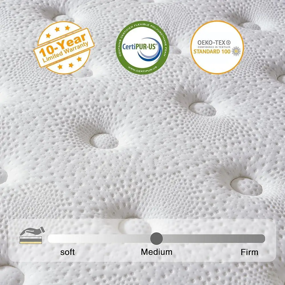 12 Inch Queen Hybrid Mattress Memory Foam Pocket Springs Soft Breathable Medium Firm Pressure Relief Low Motion Transfer
