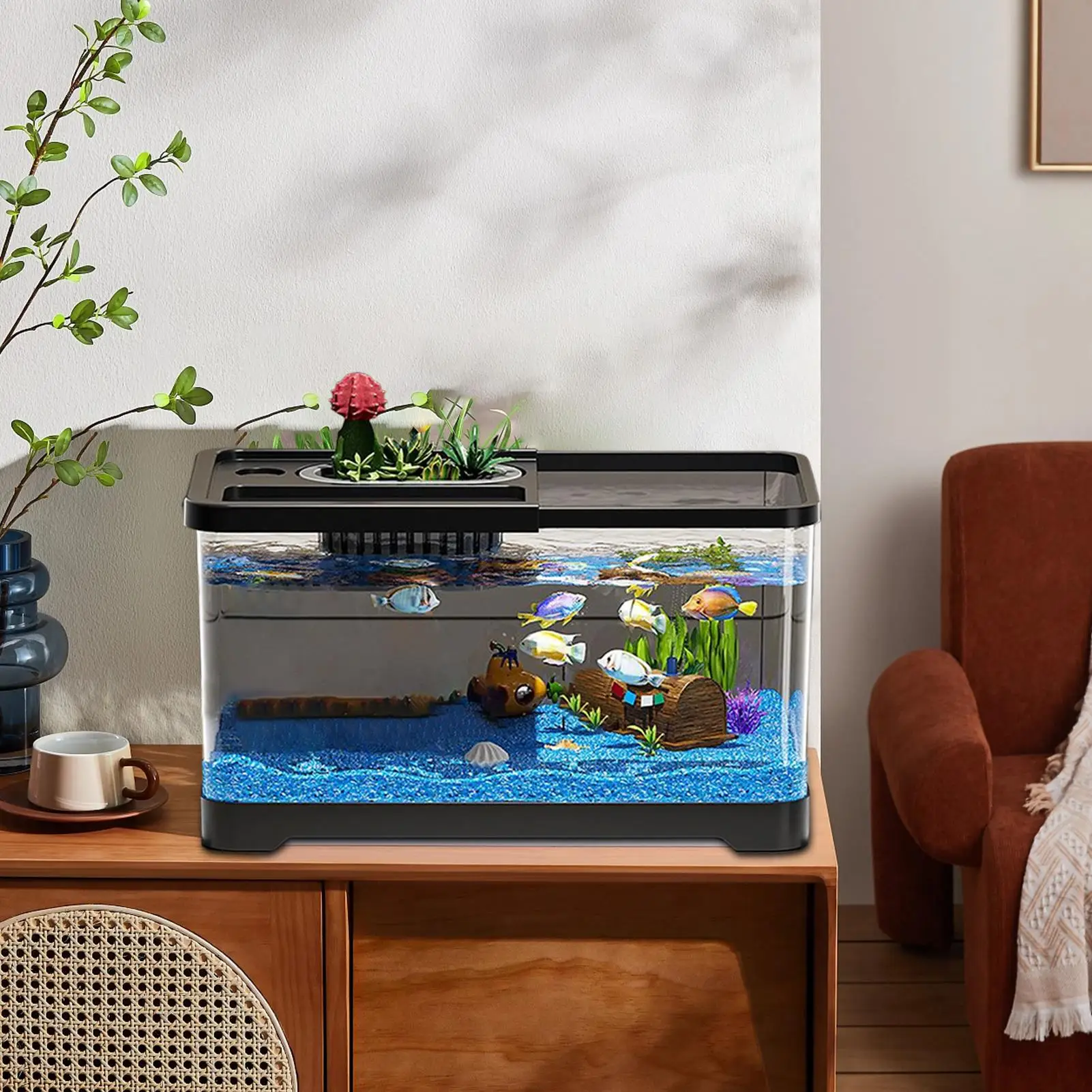 

Fish Tank Starter Kit Fish Tank Kit With LED Light And Filter Underwater Landscape Decoration Compact Glass Aquarium Set for Den