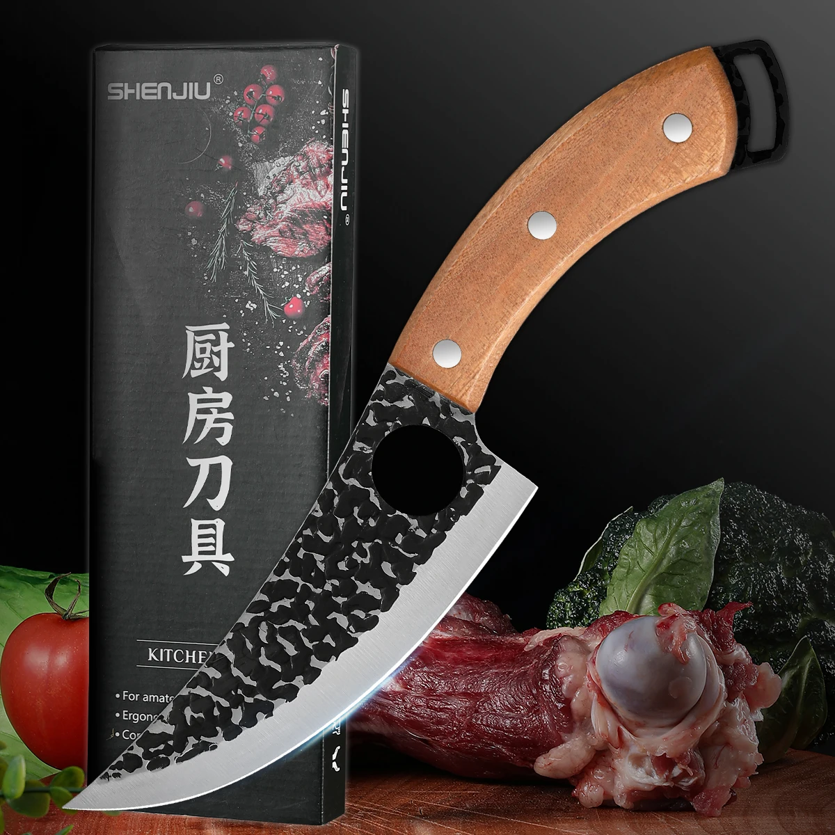 Faca de Cozinha Profissional Artesanal Forjada para Chef Doméstico, Faca de Açougueiro, Faca para Desossar, Cutelo de Carne, Cortador de Legumes