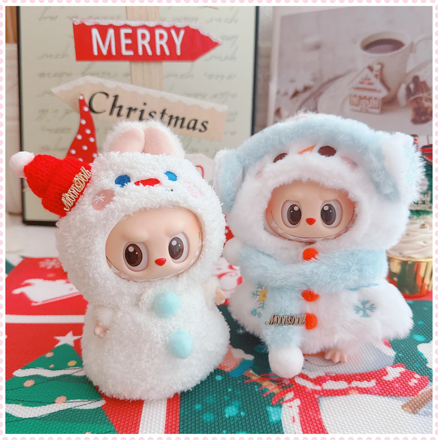 

10-17cm Kawaii Labubu Clothes Cute Christmas Shawl Cloak Snowman Set Plush Doll Clothes Accessories Toys Christmas Decor