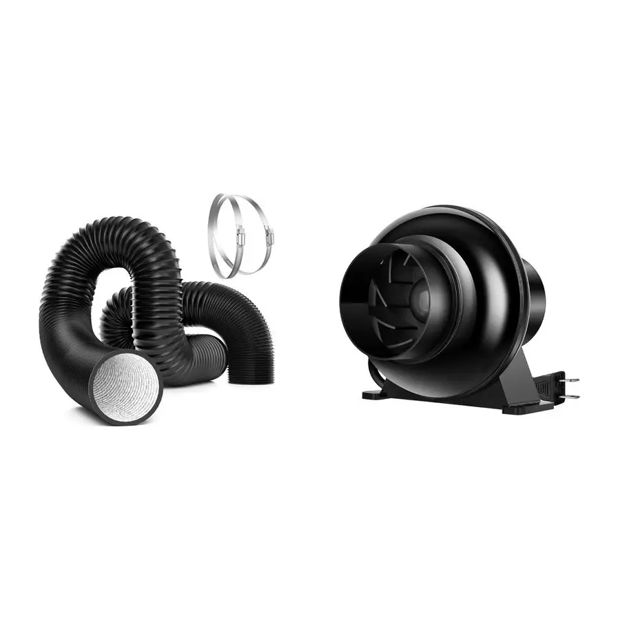 

4 Inch Inline Ventilation Fan with Dryer Vent Hose, 4 inch Aluminum Foil Ducting, 16FT Long HeavyDuty Dryer Hose Vent Kit for HV