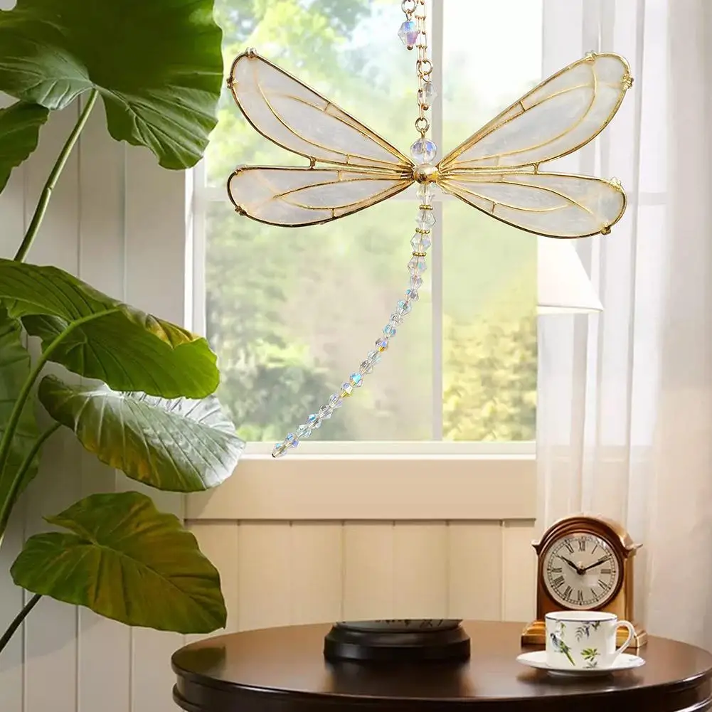 Home Decor Window Car Ornaments ﻿Creative Metal Wing Flash Dragonfly Exquisite Dragonfly Crystal Suncatcher Pendant Ornaments