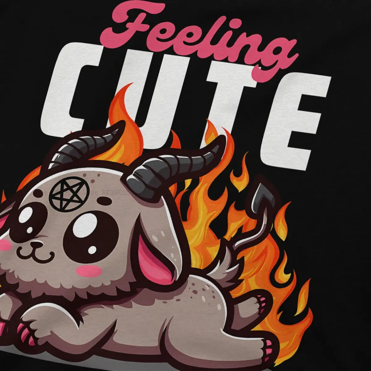 Feeling Cute Might Curse You Later Unique TShirt Satanic Baphomet Goat Casual Polyester T Shirt Newest T-shirt For Men Women