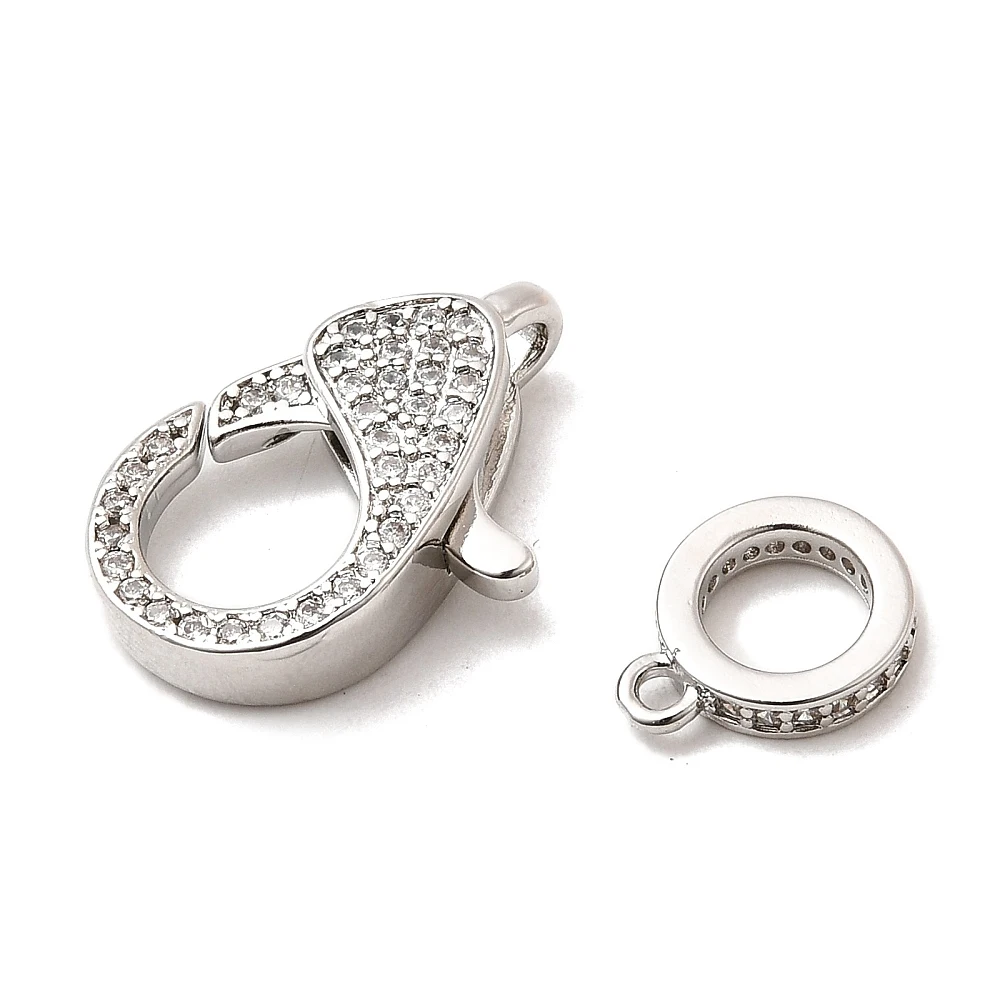 

5pcs Silver Color Brass Clear Cubic Zirconia Lobster Clasp Link w/ Tube Bail Ring Connector Clasps for Bracelet Necklace Making