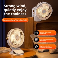 Fan portable mini desktop/clip on/hanging, TYPE-C charging 8000mAh battery life fan, 5-speed wind/2-level LED light adjustment