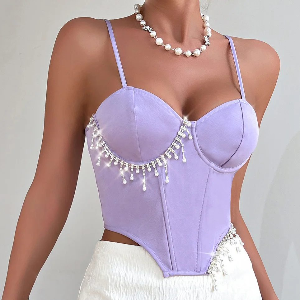 Bal Pearl Diamond Cs ter Inner Tank Vest Crop Top Damska Kamizelka Modna Top Koszulka z Włókna Acetatu 00% Jesień 2023