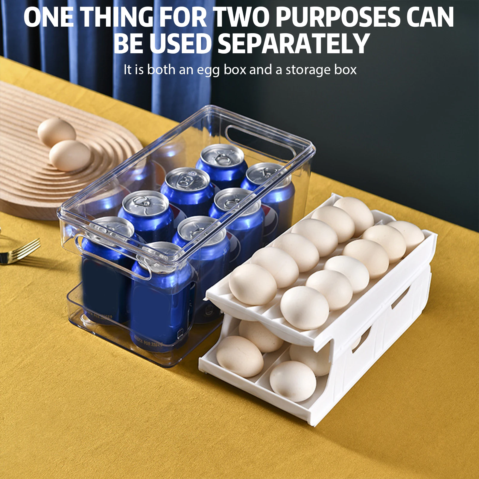 Rolling Double-Layer Egg Tray With Lid Shockproof Egg Freshing Carrier For Kitchen Drawer