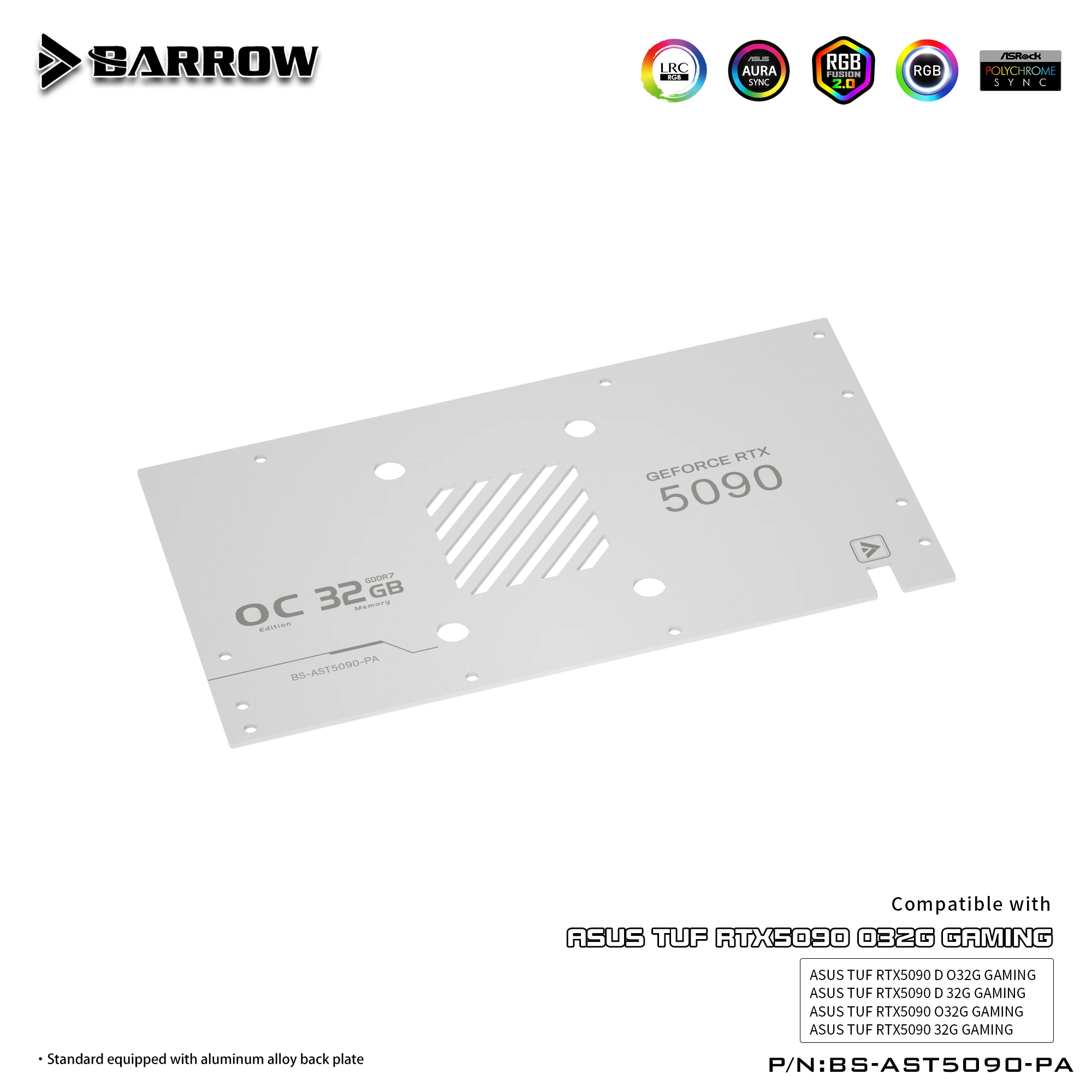 

Barrow Full Cover GPU Water Block for ASUS TUF RTX 5090D with RGB LED Nickel Acrylic Liquid Cooling Heatsink - BS-AST5090-PA