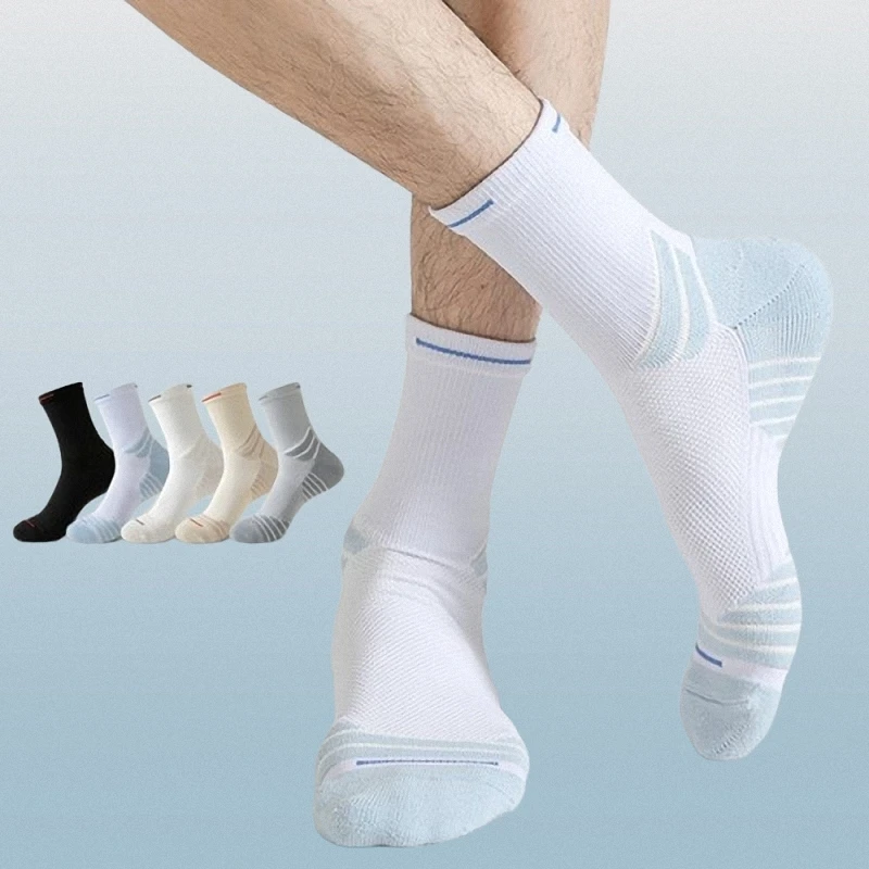 

2/4 Pairs Towel Bottom Men's Basketball Sports Long Tube Thick Sweat-absorbent Breathable Socks Men's Mid-tube Socks