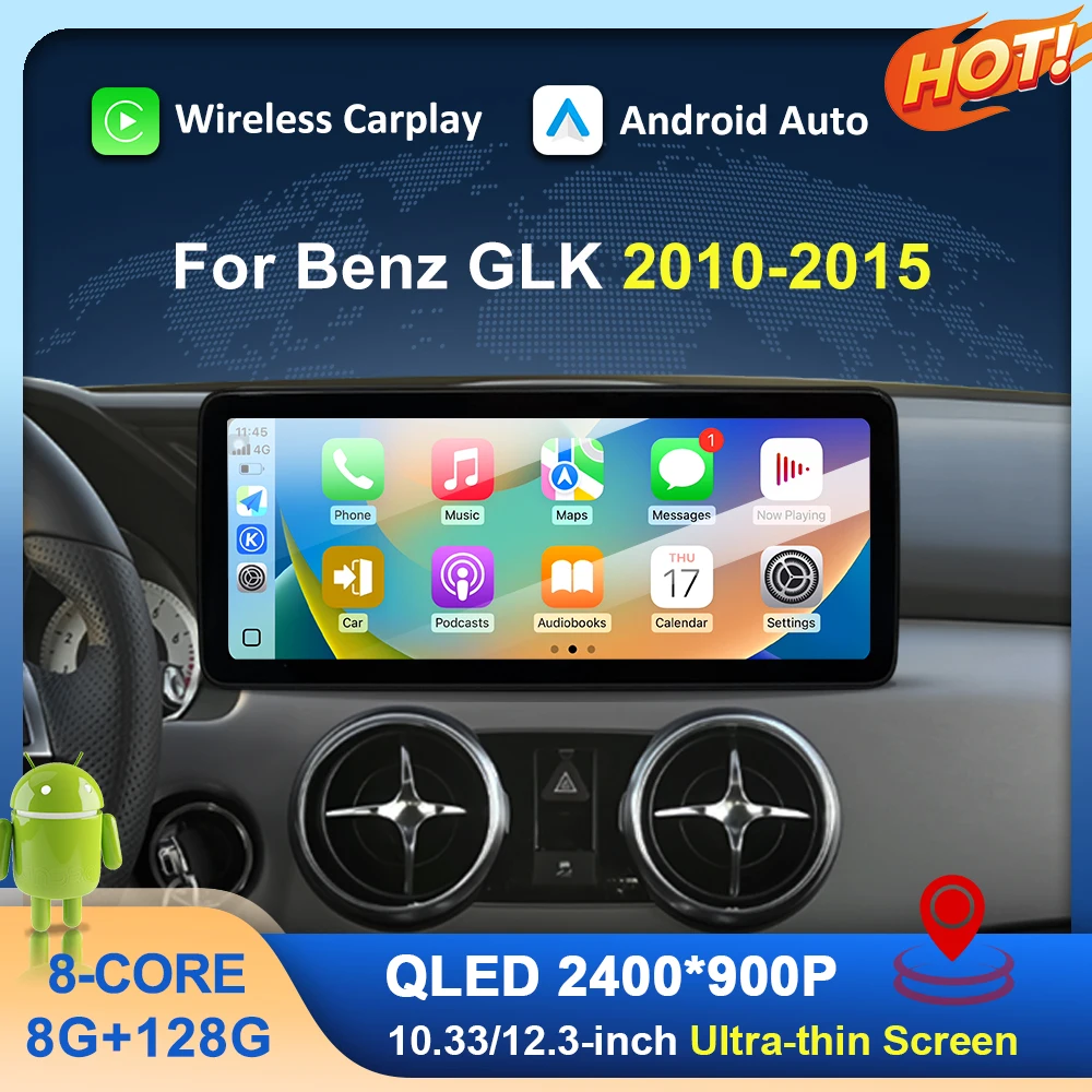 For Mercedes Benz GLK 2010-2015 Wireless Carplay Android Auto BT WiFi 4G DSP Car Electronics 12.3