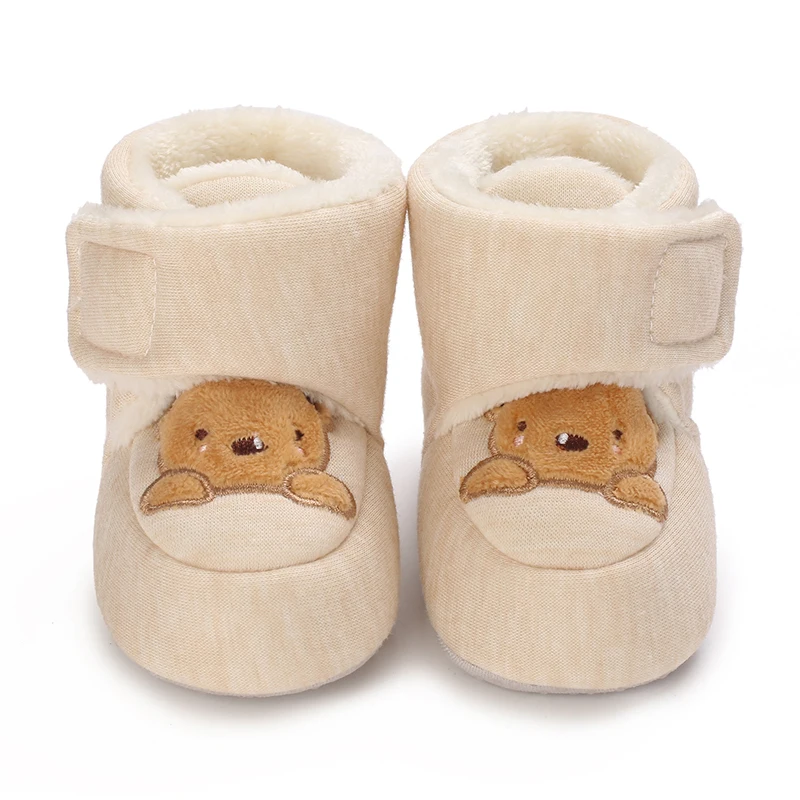 Cute Cartoon Baby Bear Shoes for Boys and Girls Soft Cotton Anti Slip Monochromatic Newborn Walking New Winter