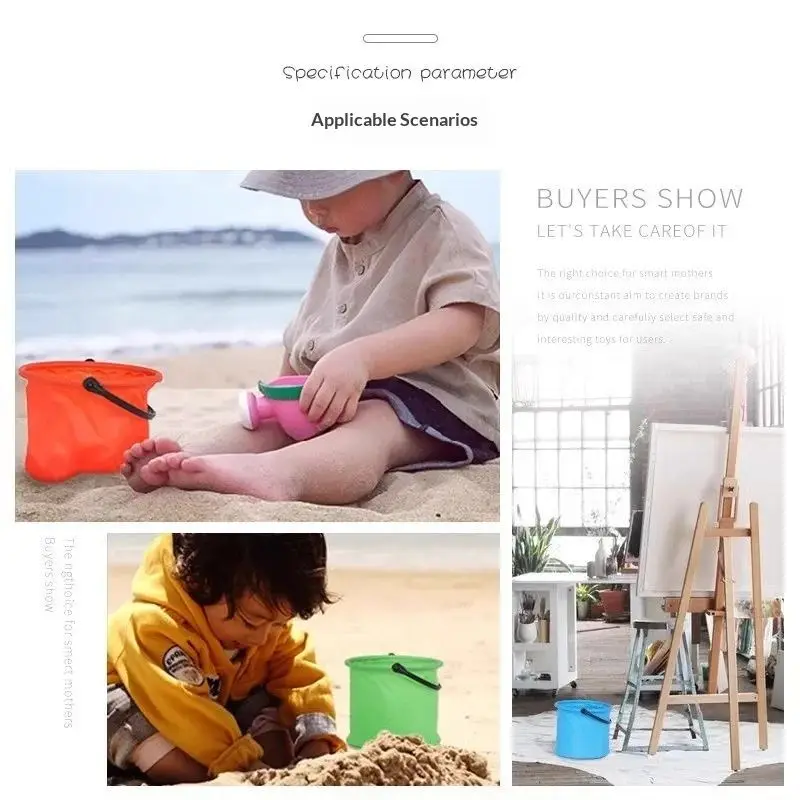 Collapsible Beach Sand Bucket Portable Folding Handheld Bucket Beach Pool Fishing Tool Art Pen Washing Toy Summer Water Fun Kids view 6