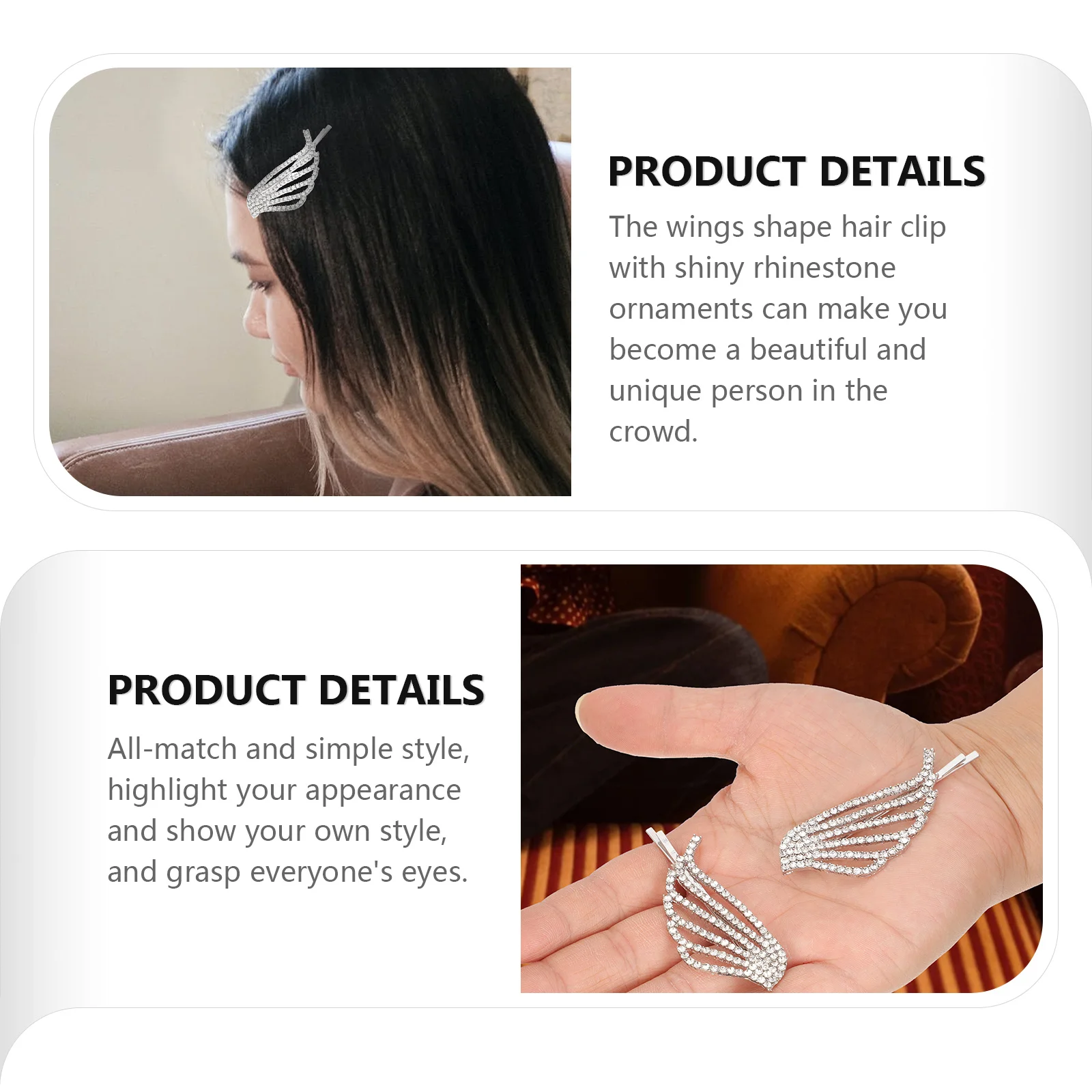 

4 шт., зажим для крыльев, блестящий боковой зажим для укладки волос из сплава для женщин и девочек, универсальный аксессуар для волос, заколка для волос с крыльями
