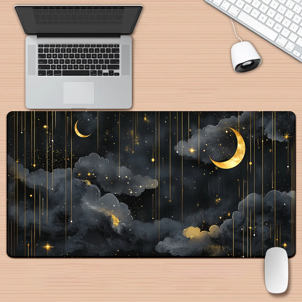

High-definition printed mouse pad with night cloud and moon patterns, computer game accessory, rubber anti-slip and washable