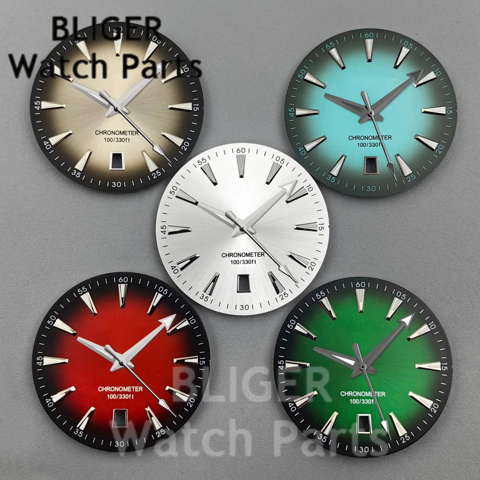 BLIGER Sterile 33.5mm Sunberst Orologio Quadrante Lancette Imposta Luminoso Calendario alle 6 Per NH35 NH36 Movimento Orologio Parti di Ricambio