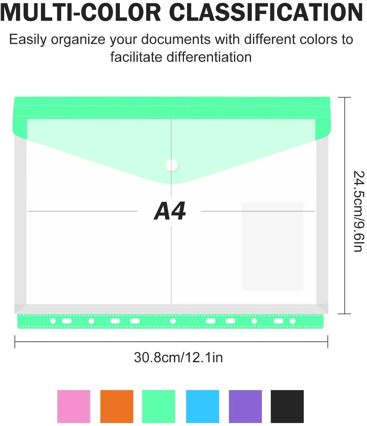 A4 Size Large File Folders Wallets Colorful Document for School Office, 11 Holes Binder Envelopes Folders Protector Organizer