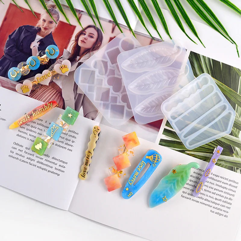 Dm269 10 estilos grampos de cabelo resina de silicone moldes epóxi diy moldes de fundição para resina epóxi manualidades