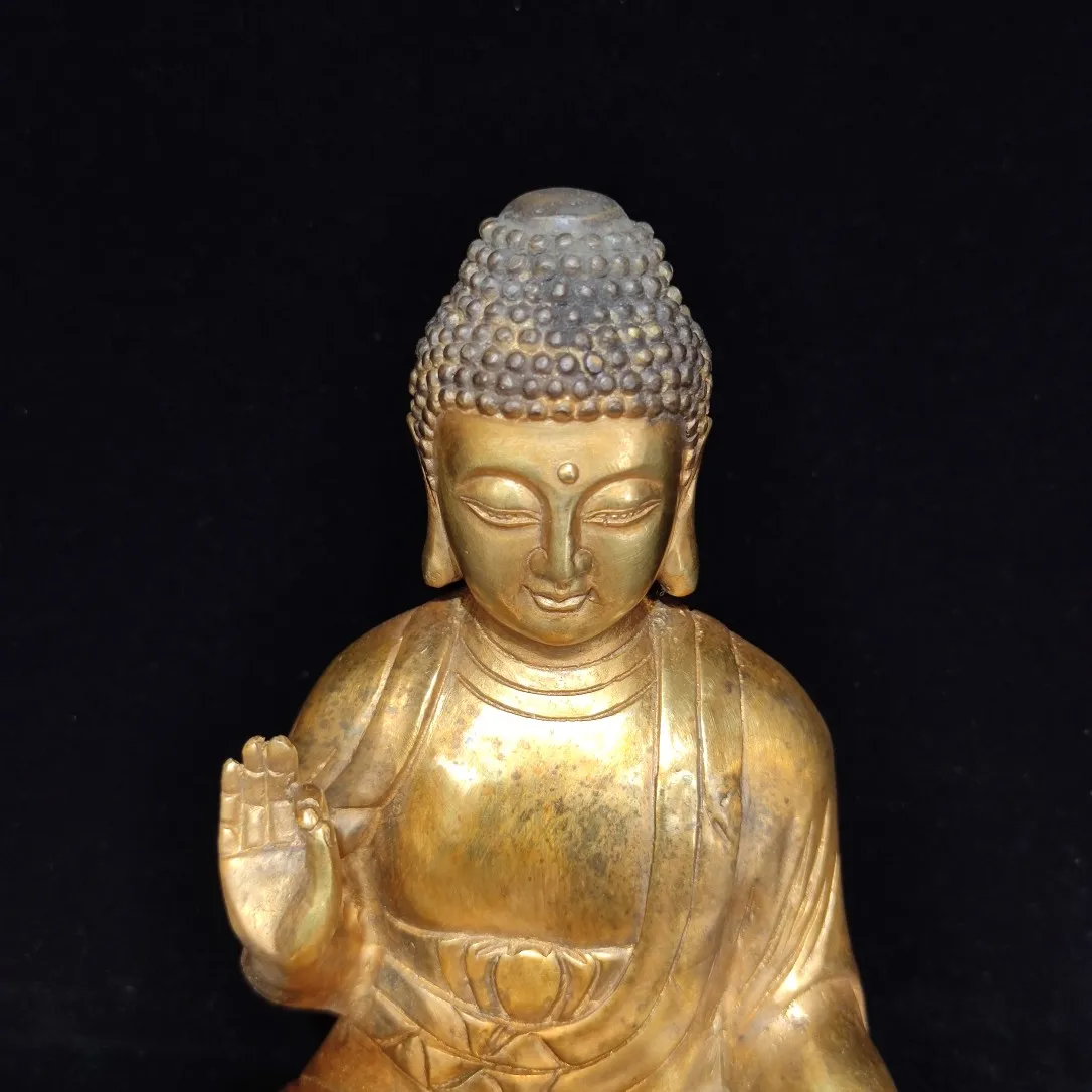 23 CM Comfortable Buddha on Double Lotus Seat Temple Open To Worship The Bronze Gilded Statue