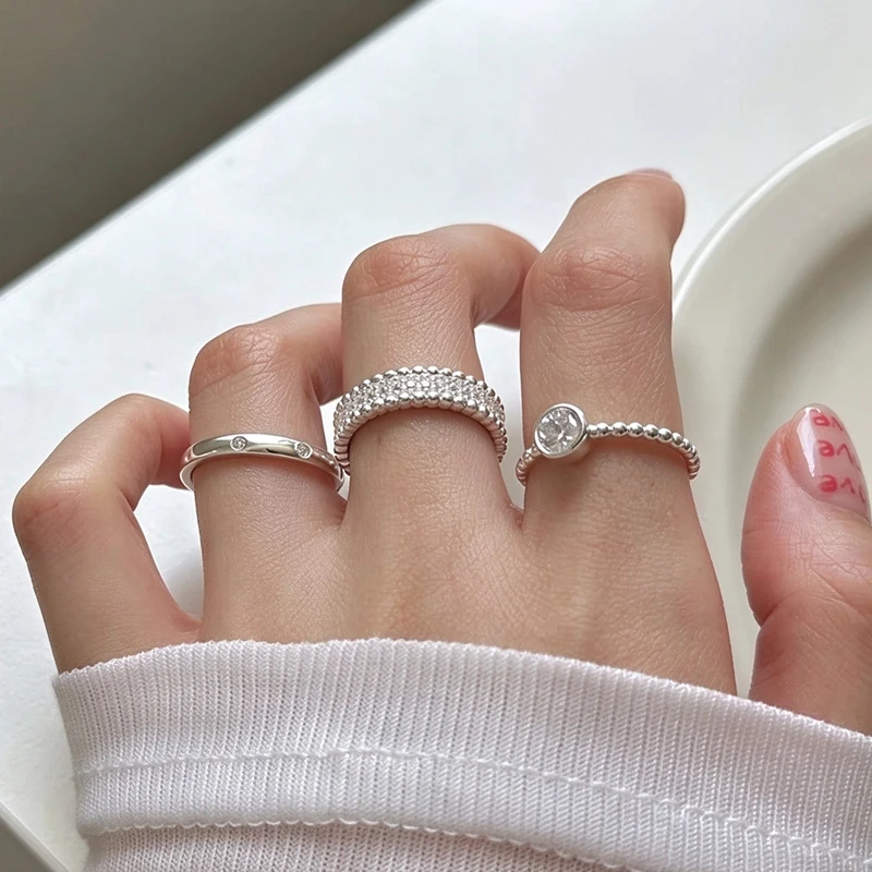 925 Sterling Silver Ring For Women Adjustable Stackable Vintage Rings Pave CZ Korean Luxury Designer Jewelry Birthday Gift