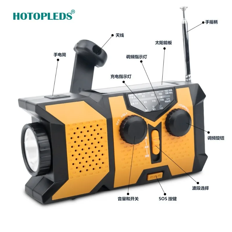 Handkurbel-Solar-FM-Radio und Licht in einem AM/FM/NOAA-Wetterradio, 2000 mAh Powerbank zum Aufladen von Notfone
