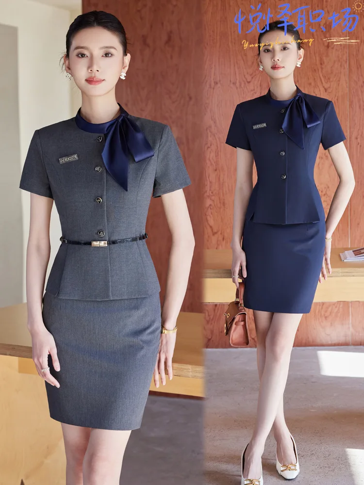 

Летняя профессиональная одежда для женщин: для сотрудниц салонов красоты с коротким рукавом, стильных менеджеров отелей, сотрудников отдела продаж, сотрудников ювелирных магазинов.