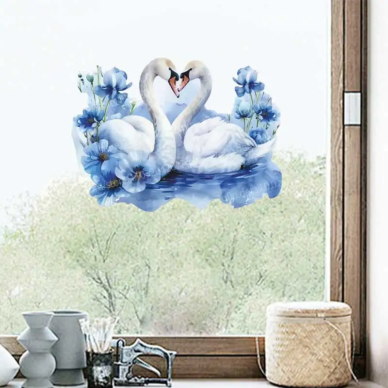 Elegant Swan Wall Stickers Decal for Bathroom Toilet Living Room Cabinet Fridge Home Decorative Swans AA170