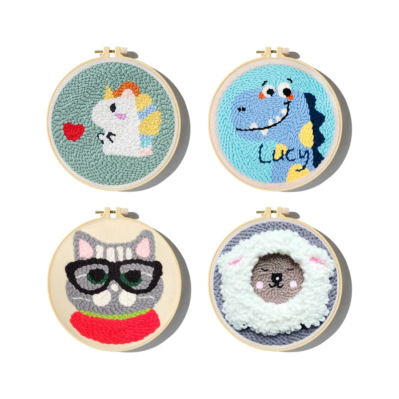 Lovely Yarn Animal Punch Needle Embroidery Kit with Yarn for Beginners DIY Needlework Wool Work Decorative Paintings Home Decor