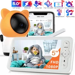 5 Inch WiFi Video Baby Monitor with Phone App 1080P Pan Tilt Zoom Baby Camera 2-way Talk Babyphone Auto Night Vision Babe Nanny