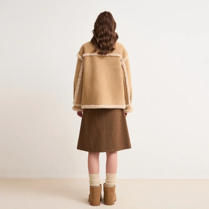 Women's Winter New Fashionable Cotton Stand Collar Outerwear Suede Fur One-piece Thickened Motorcycle Suit Lamb Fur Jacket .