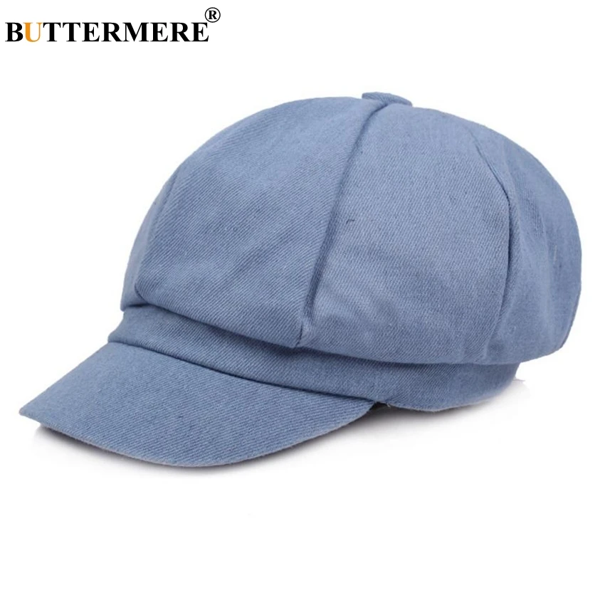 

BUTTERMERE Newsboy Cap Women Denim Octagonal Cap Baker Boy Cap Hat Beret Female Spring Summer Cotton French Painter Hat