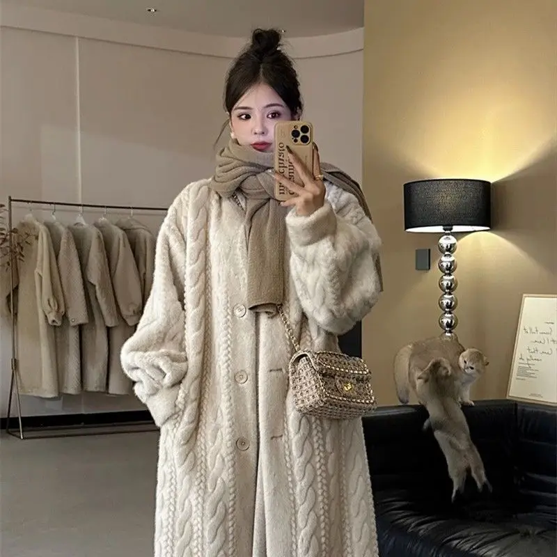 Korea Faux Fur Coat Women Casual Warm Fashion Thicken Soft Fluffy Parka Female Solid Long Sleeves Loose Korean Outwears Lady