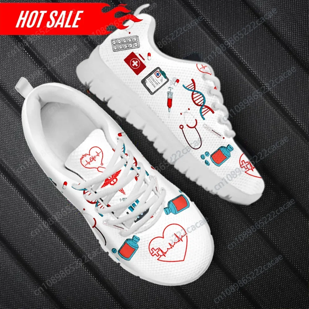 New Trend Women Nurse Flats Heartbeat EMT Emergency Room Nursing Design Ladies Mesh Sneakers Lightweight Footwear