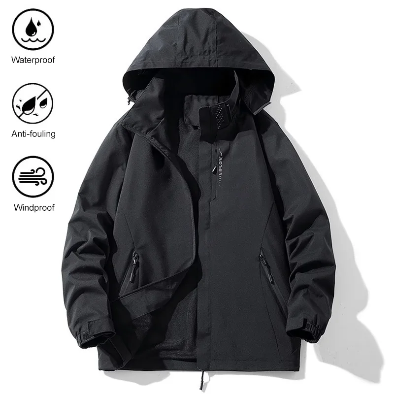 

Spring Autumn Men's CasualJacket Hooded Zipper Windbreaker Coat Slim Fit Outdoor Climbing Hiking Waterproof Fashion Clothing