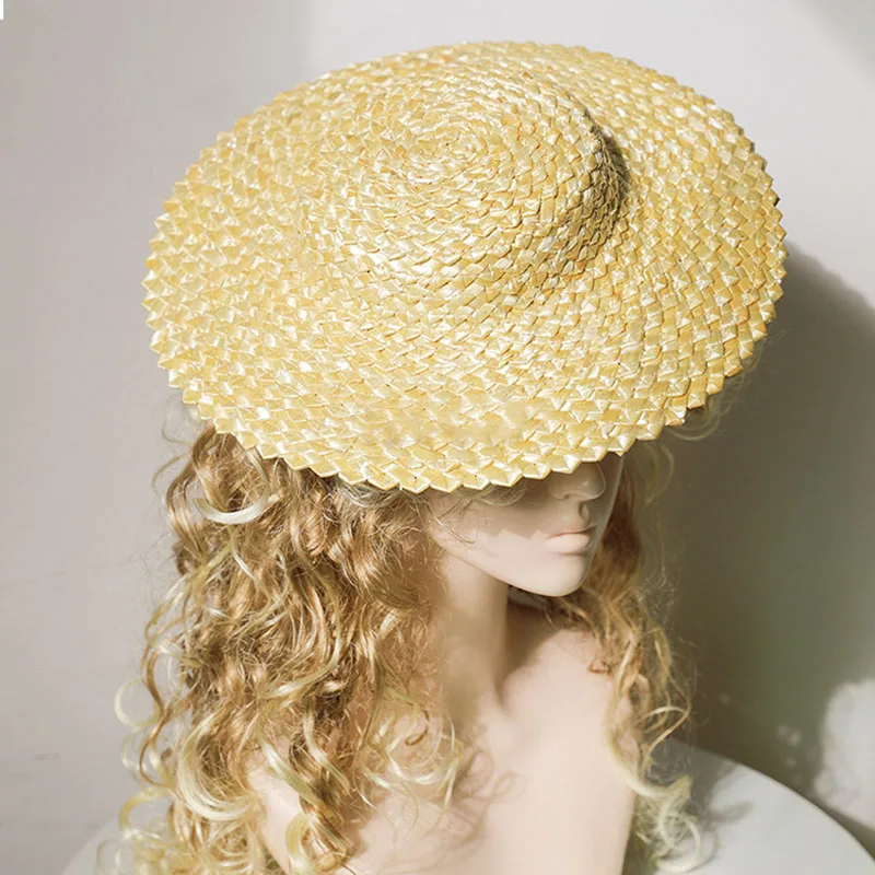 Natural Straw Fascinator Hat Base Women Head Piece Solid Color Straw Stripe Mini Top Hat Craft Supply Millinery Base Boater Cap