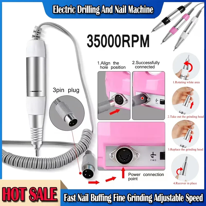 

35000rpm 5Pins Electric Nail Drill Machine Handle Handpiece Pedicure Replacement Pen Manicure Beauty Tool ABE Accessory