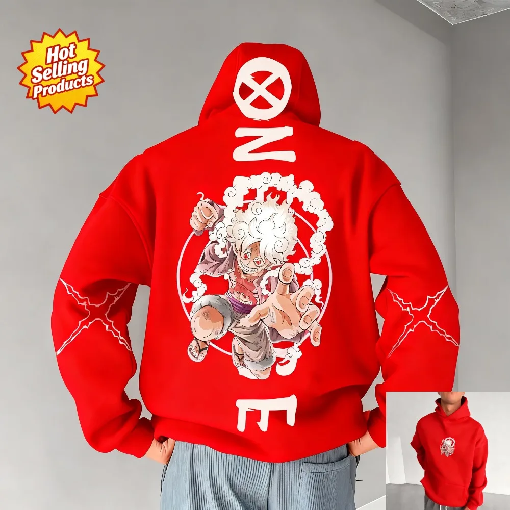 Uma peça com capuz luffy anime moletom masculino feminino algodão oversized solto ajuste conforto y2k streetwear unisex outono inverno novo