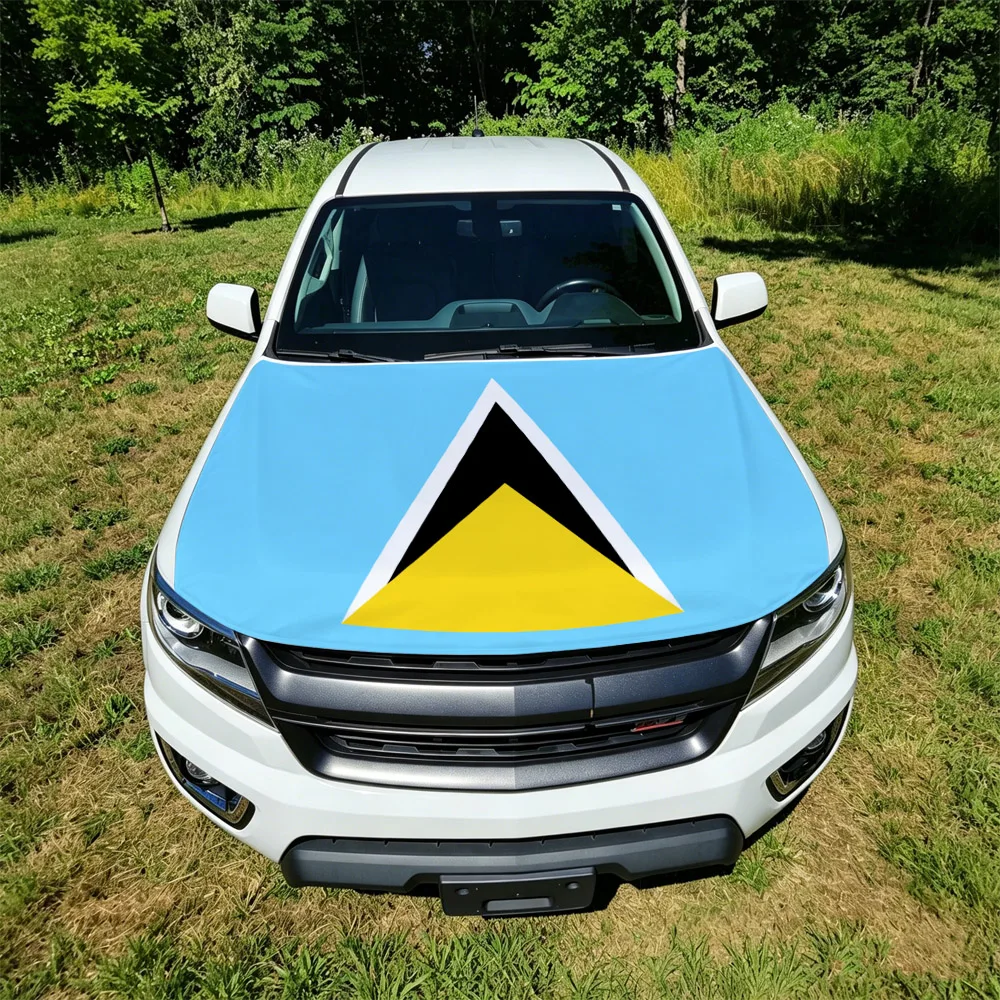 130x160cm Saint Lucia Car Hood Cover Flag, Elastic Windproof Patriotic Bonnet Banner Cheer for the competition