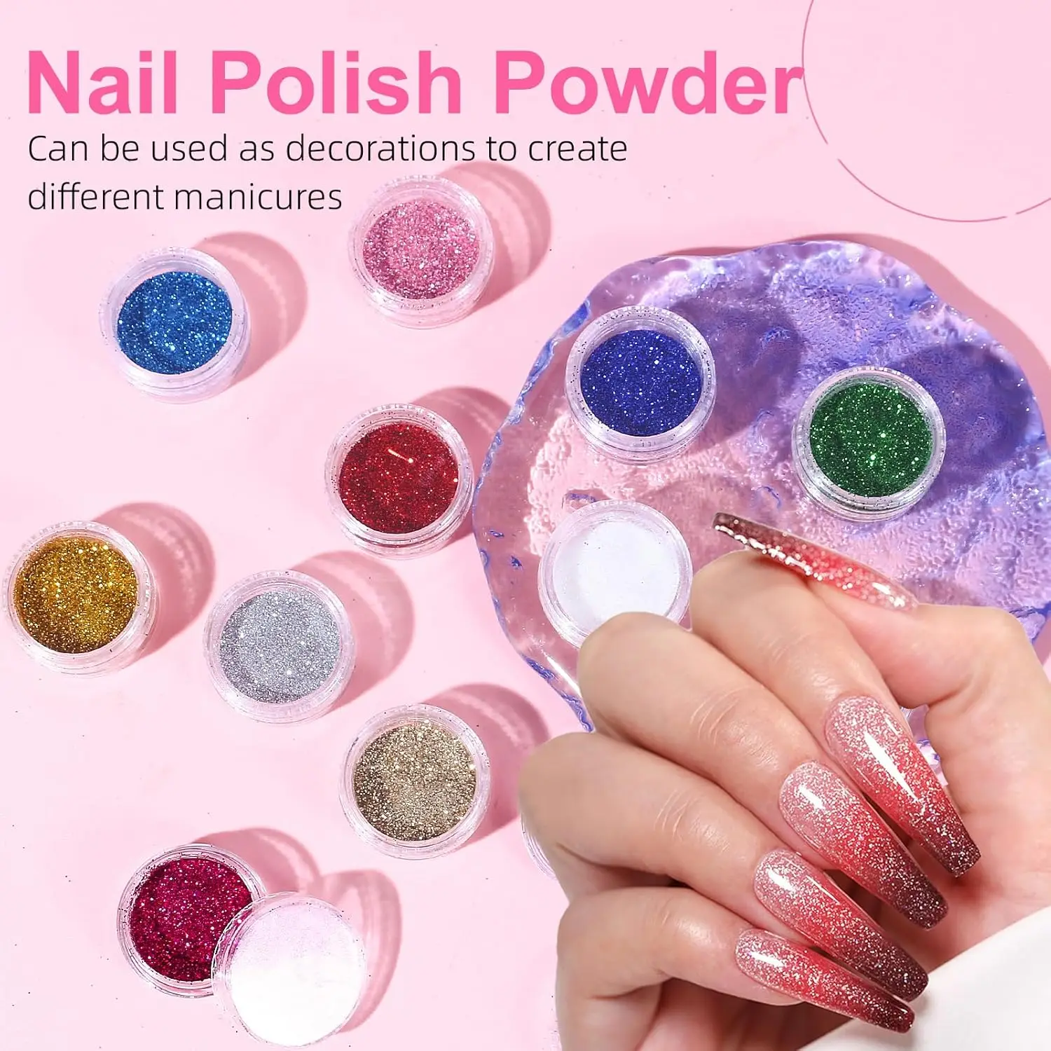 طقم أظافر أكريليك مع مصباح LED ومثقاب كهربائي - مسحوق 12 لونًا، مونومر، قاعدة/معطف علوي، أطراف، لامعة، ساحرة #6