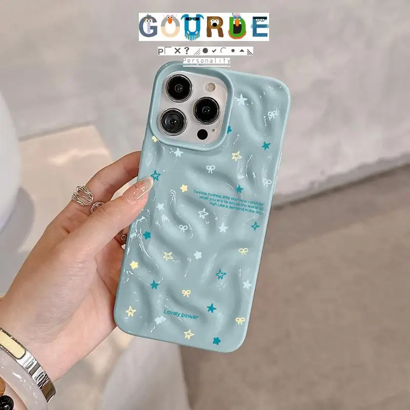 

Gourde Simple Star Pattern Wavy Folds Phone Case for Iphone 16 15 14 12 13 11 Pro Max Ip 14Plus Iphon