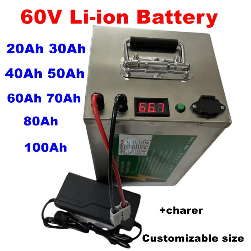 

Batterie lithium-ion avec chargeur, 60V, 20Ah, 30Ah, 40Ah, 50Ah, 60Ah, 70Ah, 80Ah, adaptée pour 1KW, 2KW, 3KW, 4KW, 5KW électriq