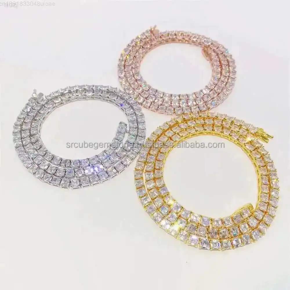 

Luxury Moissanite Iced Out Tennis Chain Factory Wholesale Gold Plated 925 Silver Vvs Men Womens Fine Jewelry Necklaces