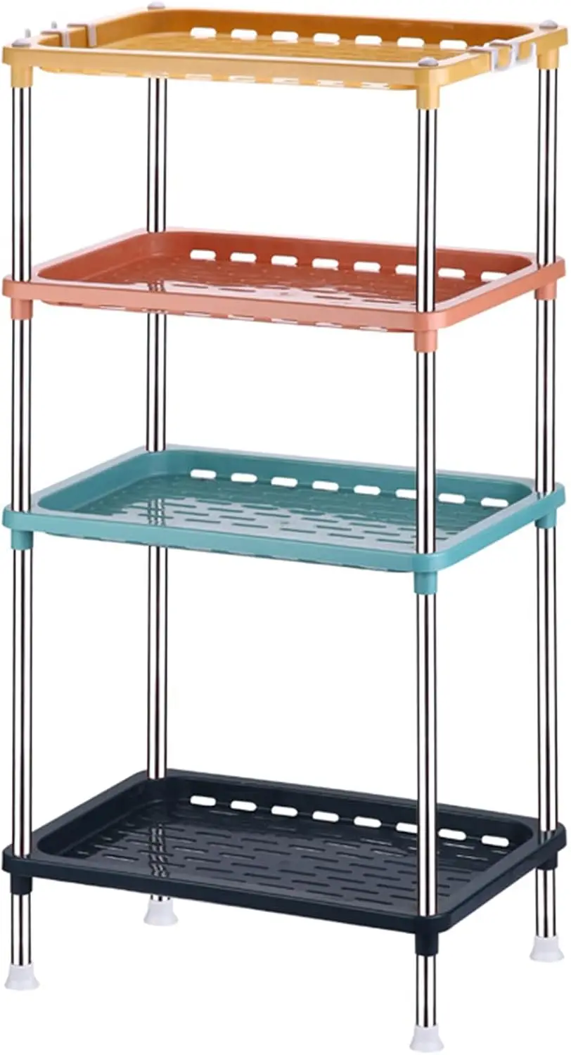 

4-Tier Multicolor Plastic Storage Rack Easy Assembly Space Saving for Kitchen,Laundry Room,Bathroom