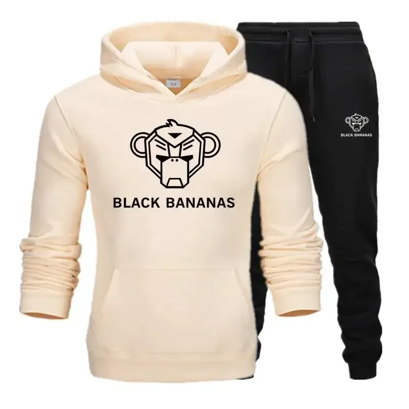 2024 Brand Homme Two Pieces Sets Hooded Tracksuit Men/Women Sportswear Gyms Black Hoodies+Sweatpants Bananas Joggers Sweatshirts